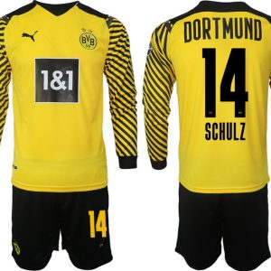 Borussia Dortmund Heimtrikot 2022 gelb-schwarz Langarm + Kurze Hosen Schulz 14