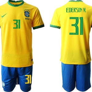 Brasilien Herren Heimtrikot 2022 in gelb mit Aufdruck EDERSON M. 31