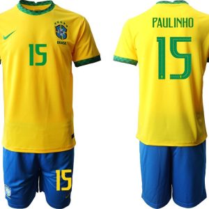 Brasilien Herren Heimtrikot 2022 in gelb mit Aufdruck Paulinho 15