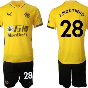 Castore Wolves Heimtrikot Gelb 2022 Kurzarm + Kurze Hosen mit Aufdruck J.MOUTINHO 28