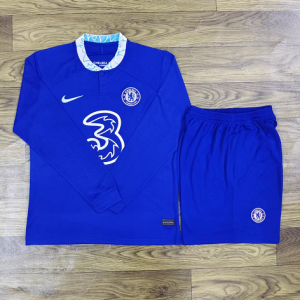 Chelsea FC Heimtrikot 2022 mit Aufdruck Drogba 11 blau Langarm + Kurze Hosen