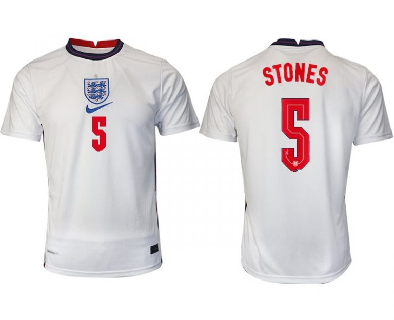 England Heimtrikot EM 2022 weiß/blau mit Aufdruck STONES 5