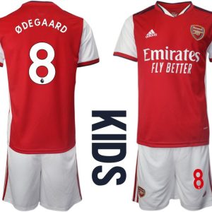 FC Arsenal Heimtrikot 2021/2022 für Kinder weiß/rot mit Ødegaard 8 Aufdruck