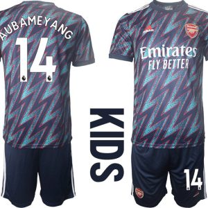 FC Arsenal London Trikot 3rd 2021/2022 Kinder Blau mit AUBAMEYANG 14 Aufdruck