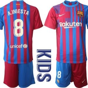 FC Barcelona 2021/22 Heim Trikotsatz blau rot für Kinder mit Aufdruck A.Iniesta 8