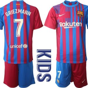 FC Barcelona 2021/22 Heim Trikotsatz blau rot für Kinder mit Aufdruck Griezmann 7