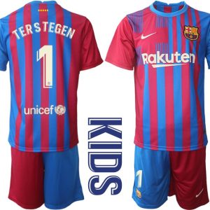 FC Barcelona 2021/22 Heimtrikot blau rot für Kinder mit Aufdruck Ter Stegen 1