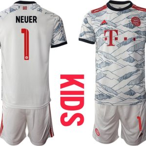 FC Bayern München Trikot 3rd in weiß 2022 für Kinder mit Aufdruck NEUER 1