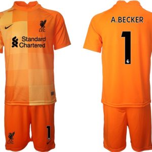 FC Liverpool 2021/2022 Orange Goalkeeper Shirt + Shorts with A.BECKER 1 printing