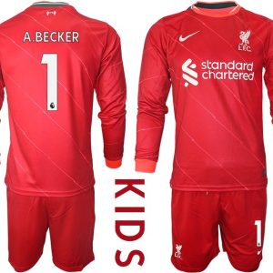 FC Liverpool Heimtrikot 2021/22 Trikotsatz Langarm in rot für Kinder A.BECKER 1