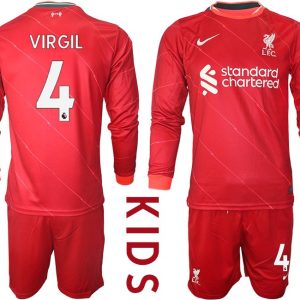 FC Liverpool Heimtrikot 2021/22 Trikotsatz Langarm in rot für Kinder VIRGIL 4