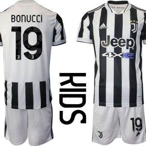 Fußball Trikot Juventus Turin Heimtrikot 2021/22 für Kinder mit Aufdruck Bonucci 19