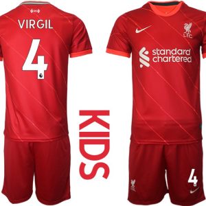 Fußball Trikot Liverpool FC 2021/22 Heimtrikot rot für Kinder mit Aufdruck VIRGIL 4