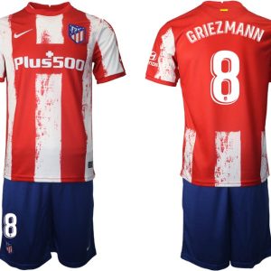 Fußball Trikotsatz Atletico Madrid 2021/22 Heimtrikot in rot mit Aufdruck GRIEZMANN 8