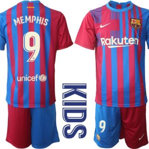 Fussballtrikot FC Barcelona 2021/22 Heim Trikotsatz blau rot Kinder Memphis 9