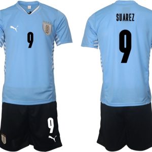 Fußballtrikot Herren Uruguay 2022 Heimtrikot hellblau mit Aufdruck SUAREZ 9