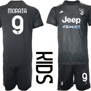 Fussballtrikot Juventus Turin Auswärts 2021/22 für Kinder schwarz mit Aufdruck Morata 9