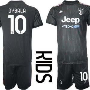 Fussballtrikot Juventus Turin Trikot Away 2021/22 für Kinder schwarz mit Aufdruck Dybala 10