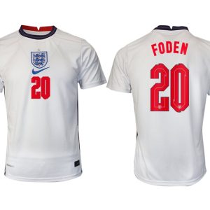 Fußballtrikot Kurzarm England Heimtrikot EM 2022 weiß/blau mit Aufdruck FODEN 20