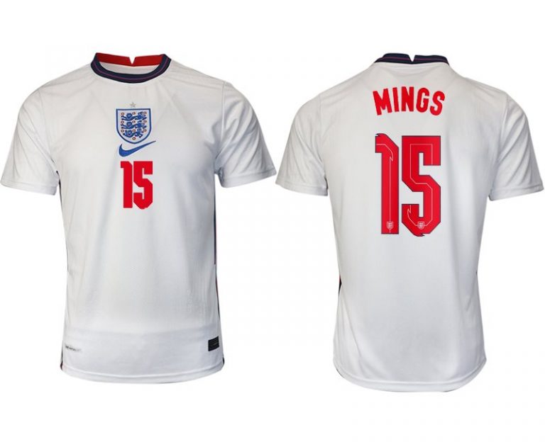 Fußballtrikot Kurzarm England Heimtrikot EM 2022 weiß/blau mit Aufdruck MINGS 15