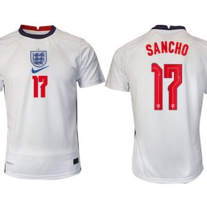 Fußballtrikot Kurzarm England Heimtrikot EM 2022 weiß/blau mit Aufdruck SANCHO 17