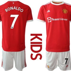 Fußballtrikots Manchester United Heimtrikot 2022 Kinder rot mit Aufdruck Ronaldo 7