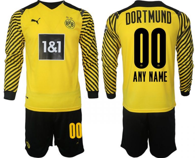 Günstige Borussia Dortmund Heimtrikot 2022 Langarm + Kurze Hosen-1