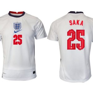 Günstige Fußballtrikots England Heimtrikot EM 2022 weiß/blau mit Aufdruck SAKA 25