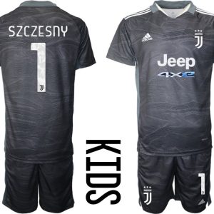 Günstige Kindertrikot Juventus Turin Torwarttrikot schwarz mit Aufdruck Szczesny 1