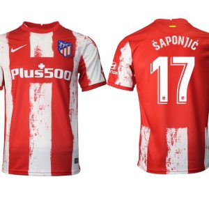 Heimtrikot Atlético Madrid 2021/22 rot/weiß mit Aufdruck Šaponjić 17