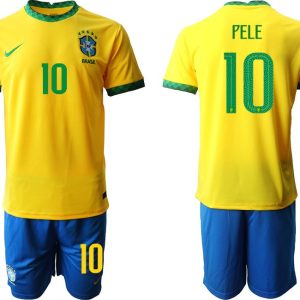 Herren Billige Fußball Trikot Brasilien 2022 Heimtrikot gelb mit Aufdruck PELE 10