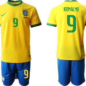 Herren Trikotsatz Brasilien 2022 Heimtrikot gelb mit Aufdruck Ronaldo 9