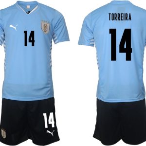 Herren Trikotsatz Uruguay 2022 Heimtrikot hellblau mit Aufdruck Torreira 14