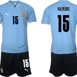 Herren Trikotsatz Uruguay 2022 Heimtrikot hellblau mit Aufdruck VALVERDE 15