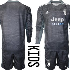 Juventus Kinder Torwart Trikot 21/22 Schwarz Trikotsatz Fußball-Fan-Trikots