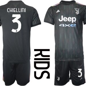 Juventus Turin Auswärtstrikot 2021/22 für Kinder schwarz mit Aufdruck Chiellini 3