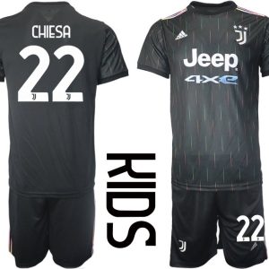 Juventus Turin Auswärtstrikot 2021/22 für Kinder schwarz mit Aufdruck Chiesa 22