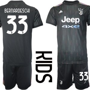 Juventus Turin Auswärtstrikot 2021/22 Kinder schwarz mit Aufdruck Bernardeschi 33