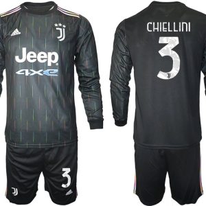 Juventus Turin Herren Auswärts Trikot 2021/22 schwarz/weiß mit Aufdruck Chiellini 3