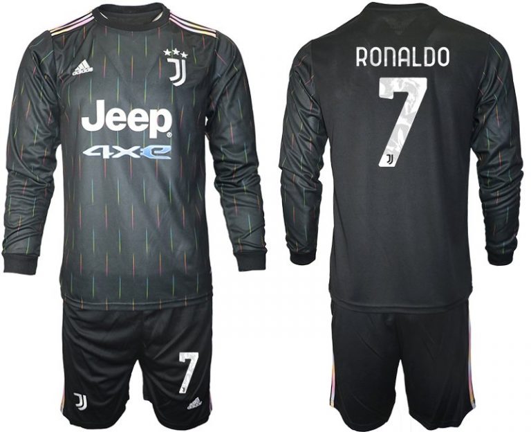 Juventus Turin Herren Auswärts Trikot 2021/22 schwarz/weiß mit Aufdruck Ronaldo 7