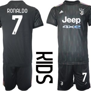 Juventus Turin Trikot Away 2021/22 für Kinder schwarz mit Aufdruck Ronaldo 7