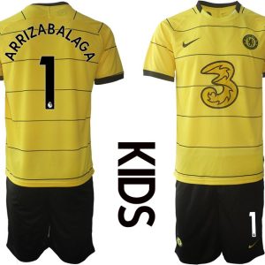 Kinder Fußball Trikot Chelsea FC Auswärtstrikot 2021/22 gelb mit Aufdruck Arrizabalaga 1