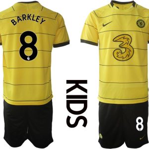 Kinder Fußball Trikot Chelsea FC Auswärtstrikot 2021/22 gelb mit Aufdruck Barkley 8