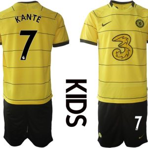 Kinder Fußball Trikot Chelsea FC Auswärtstrikot 2021/22 gelb mit Aufdruck Kanté 7