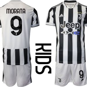 Kinder Fußball Trikot Juventus Turin Heimtrikot 2021/22 mit Aufdruck Morata 9