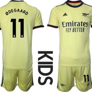 Kinder Fussball Trikotsatz Arsenal FC Auswärts 2021/22 Gelb mit Aufdruck ØDEGAARD 11