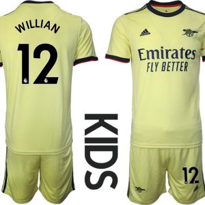 Kinder Fussball Trikotsatz Arsenal FC Auswärts 2021/22 Gelb mit Aufdruck Willian 12