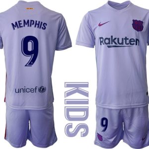 Kinder Fußballtrikot FC Barcelona 2021/22 Auswärts Trikot mit Aufdruck Memphis 9