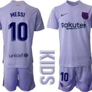 Kinder Fußballtrikot FC Barcelona 2021/22 Auswärts Trikot mit Aufdruck MESSI 10