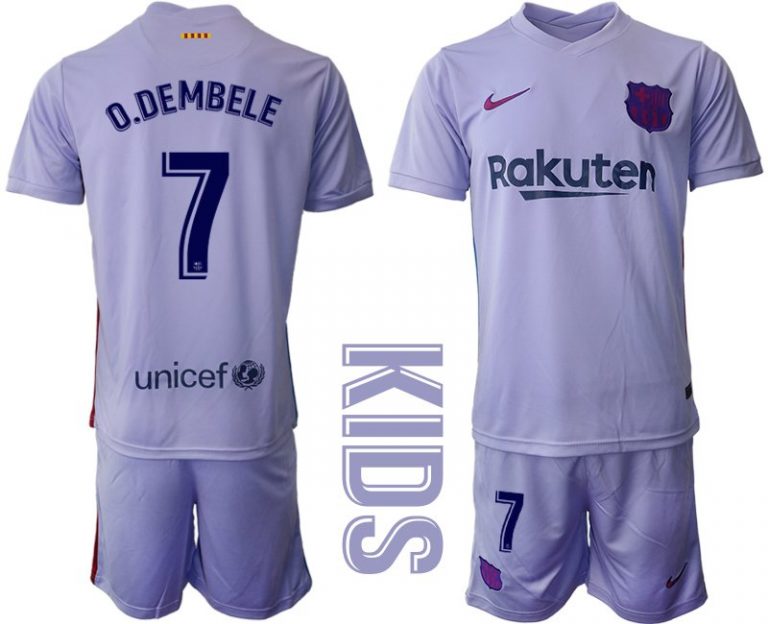 Kinder Fußballtrikot FC Barcelona 2021/22 Auswärts Trikot mit Aufdruck O.Dembele 7